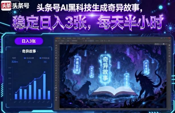 头条号AI黑科技生成奇异故事，稳定日入3张，每天半小时-云推网创项目库