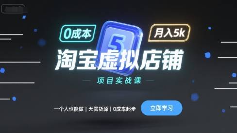 淘宝虚拟店铺项目实战课，一个人也能做，无需货源、0成本起步，月入5k-云推网创项目库