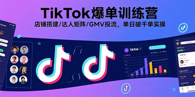 TikTok爆单训练营，店铺搭建/达人矩阵/GMV投流，单日破千单实操-云推网创项目库
