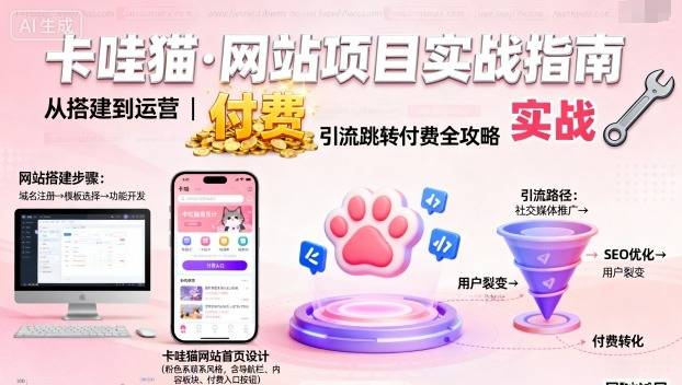 卡哇猫·网站项目，网站搭建与运营以及引流跳转付费-云推网创项目库