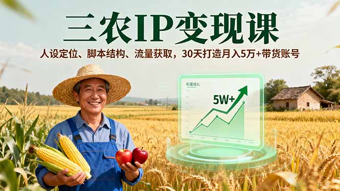 三农IP变现课，人设定位、脚本结构、流量获取，30天打造月入5万+带货账号-云推网创项目库