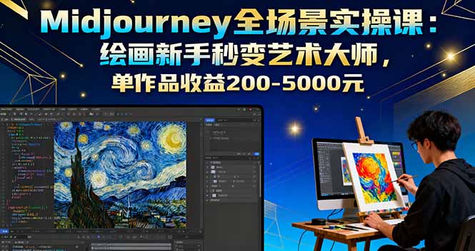 Midjourney全场景实操课：绘画新手秒变艺术大师，单作品收益200-5000元-云推网创项目库