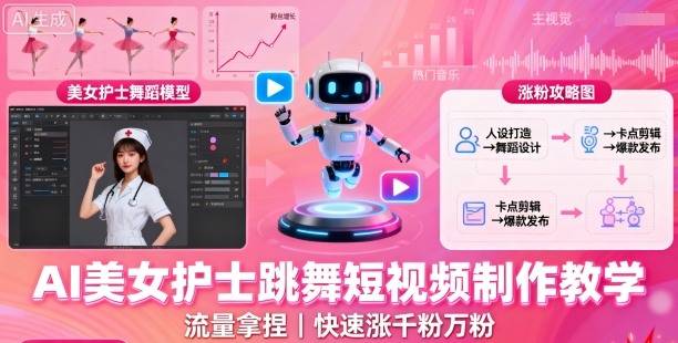AI美女护士跳舞短视频制作教学，流量拿捏，快速涨千粉万粉【提示词+视频教程】-云推网创项目库