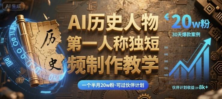 最新AI历史人物第一人称独白短视频制作教学，一个半月20w粉，可过伙伴计划-云推网创项目库