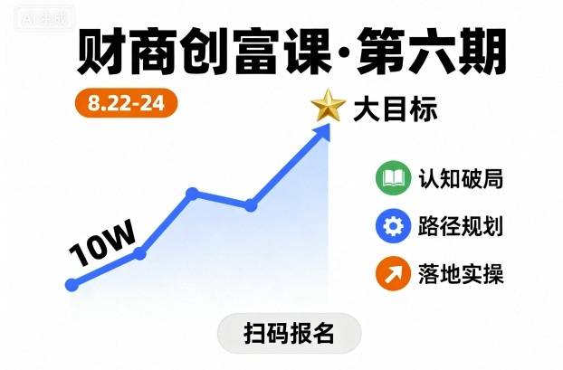 财商创富课第六期8月22-24号，如何从10W起步，一步步实现大目标-云推网创项目库