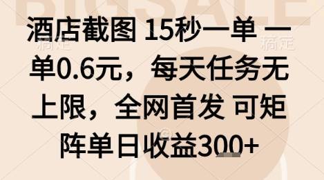 酒店截图项目，15秒一单，一单0.6米，每天任务无上限，全网首发可矩阵单日收益3张+【揭秘】-云推网创项目库