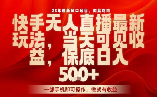 25年最新风口项目，快手无人直播，当天做当天出收益，不违规，一部手机即可操作，保底日入5张+【揭秘】-云推网创项目库