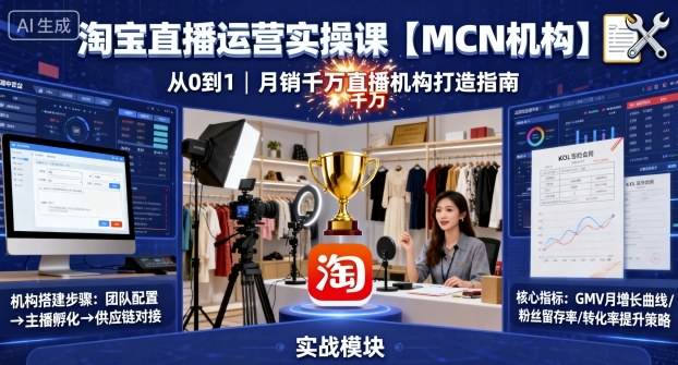 淘宝直播运营实操课【MCN机构】，从0到1做一家月销千W的直播机构-云推网创项目库