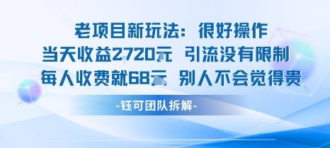 老项目新玩法当天收益1k+每个人收费68米 不违规不封号-云推网创项目库