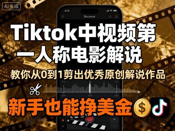 Tiktok中视频第一人称电影解说，教你从0到1剪出一个优秀的原创解说作品，新手也能挣美金-云推网创项目库