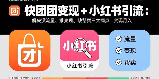 快团团变现+小红书引流：解决没流量、难变现、缺帮卖三大痛点 实现月入3w+-云推网创项目库