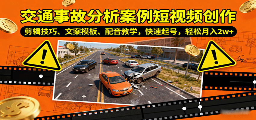 交通事故分析案例短视频创作，剪辑技巧、文案模板、配音教学，快速起号，轻松月入2w+-云推网创项目库