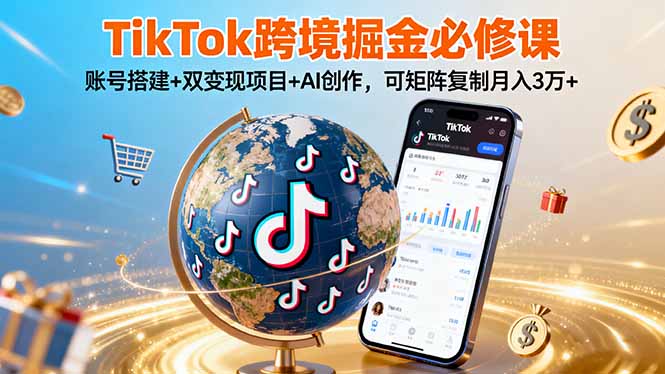 TikTo跨境掘金必修课，账号搭建+双变现项目+AI创作，可矩阵复制月入3万+-云推网创项目库