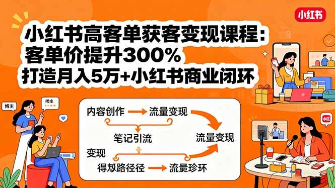小红书高客单获客变现课程：客单价提升300%，打造月入10万+小红书商业闭环-云推网创项目库