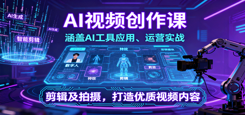 AI视频创作课，涵盖AI工具应用、运营实战、剪辑及拍摄，打造优质视频内容-云推网创项目库