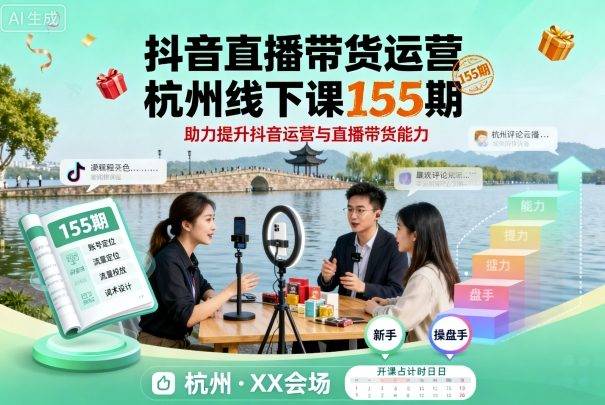 抖音直播带货运营杭州线下课155期，助力提升抖音运营与直播带货能力-云推网创项目库