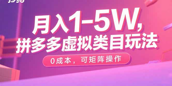 月入1-5W，拼多多虚拟类目玩法，0成本，可矩阵操作-云推网创项目库