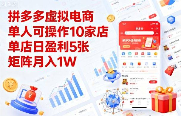 拼多多虚拟电商，单人可操作10家店，单店日盈利5张，矩阵月入1W+【揭秘】-云推网创项目库