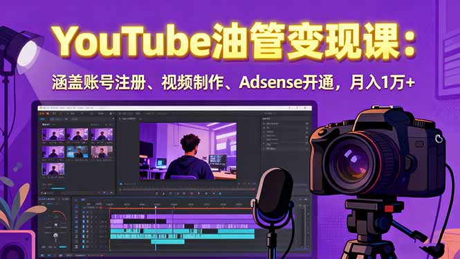2025YouTube油管变现课：涵盖账号注册、视频制作、Adsense开通，月入1万+-云推网创项目库