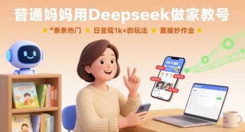 普通妈妈用Deepseek做家教号，条条热门，日变现1k+的玩法，直接抄作业-云推网创项目库