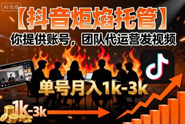 【抖音炬焰托管】你提供账号，团队代运营发视频，单号月入1k+【揭秘】-云推网创项目库