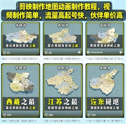 剪映制作地图动画制作教程，视频制作简单，流量高起号快，伙伴单价高-云推网创项目库