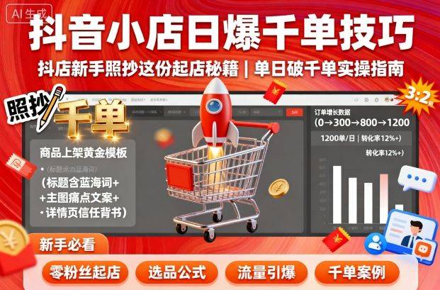 抖音小店日爆千单技巧，抖店新手照抄这份起店秘籍，单日破千单-云推网创项目库