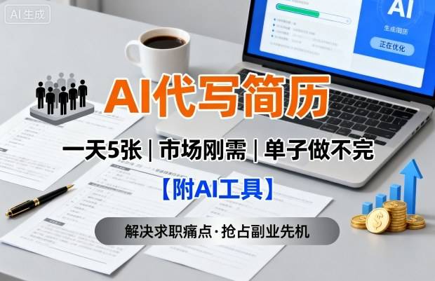 AI代写简历，一天5张，今年找工作难，市场刚需，单子做不完【附AI工具】-云推网创项目库