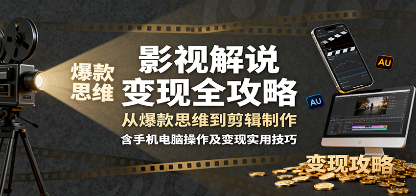 影视解说变现全攻略：从爆款思维到剪辑制作，含手机电脑操作及变现实用技巧-云推网创项目库