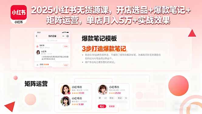 2025小红书无货源课，开店选品+爆款笔记+矩阵运营，单店月入5万+实战效果-云推网创项目库