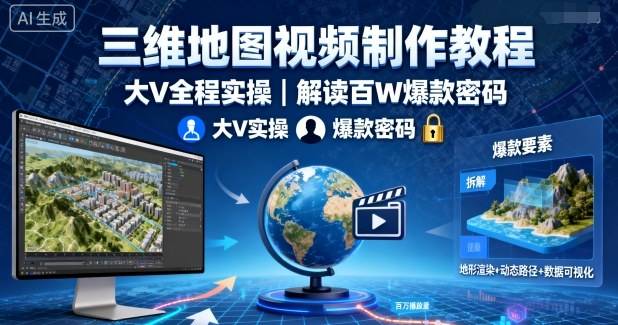 三维地图视频制作教程，大V全程实操，解读百W爆款密码-云推网创项目库