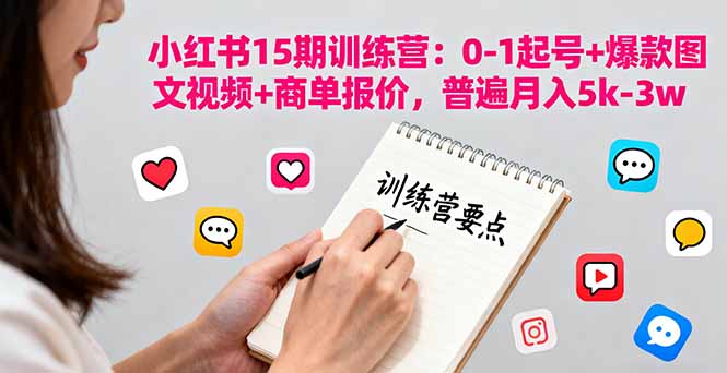 小红书15期训练营：0-1起号+爆款图文视频+商单报价，普遍月入5k-3w-云推网创项目库