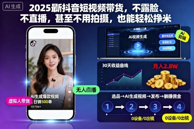 2025最新抖音短视频带货,不露脸、不直播,甚至不用拍摄,也能轻松挣米-云推网创项目库