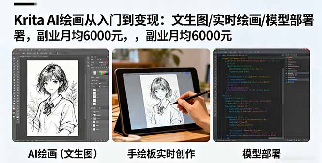 Krita AI绘画从入门到变现：文生图/实时绘画/模型部署，副业月均6000元-云推网创项目库