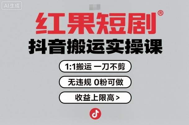 红果短剧拉新之抖音搬运实操课，1：1搬运，一刀不剪，无违规，0粉可做，收益上限高-云推网创项目库