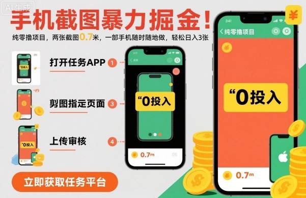 手机截图暴力掘金，两张截图0.7米，一部手机就能做，轻松日入3张【揭秘】-云推网创项目库