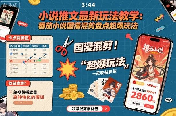 小说推文最新玩法教学，番茄小说国漫混剪盘点超爆玩法，全程干货，一天收益多张-云推网创项目库