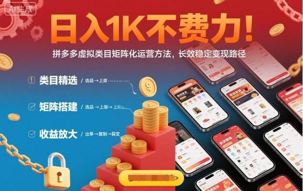 日入1K不费力！拼多多虚拟类目矩阵化运营方法，长效稳定变现路径-云推网创项目库