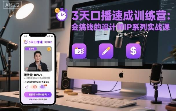3天口播速成训练营，会搞钱的设计师IP系列实战课-云推网创项目库