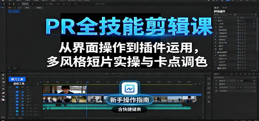 PR全技能剪辑课：从界面操作到插件运用，多风格短片实操与卡点调色-云推网创项目库