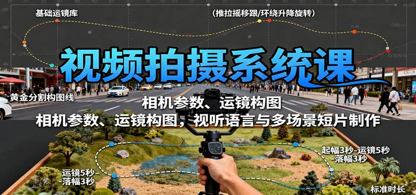视频拍摄系统课：相机参数、运镜构图，视听语言与多场景短片制作-云推网创项目库
