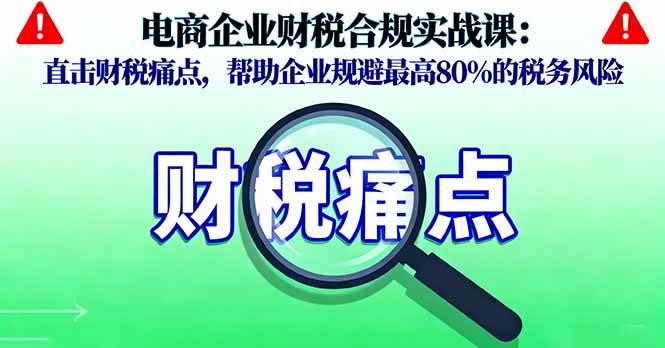 电商企业财税合规实战课，直击财税痛点，帮助企业规避最高80%的税务风险-云推网创项目库