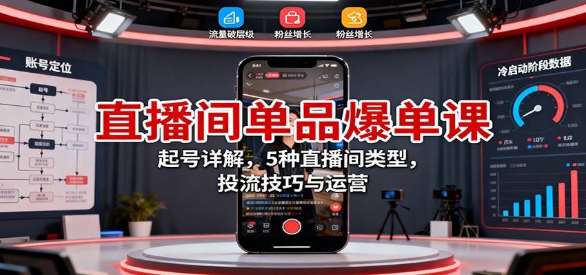 直播间单品爆单课:起号详解,5种直播间类型,投流技巧与运营-云推网创项目库