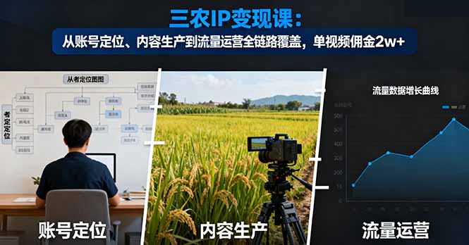 三农IP变现课：从账号定位、内容生产到流量运营全链路覆盖，单视频佣金2w+-云推网创项目库