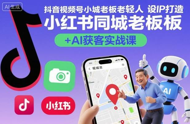 抖音视频号小红书同城老板轻人设IP打造+AI获客实战课，人设打造-算法拆解-拍摄剪辑-内容运营-AI创作-云推网创项目库