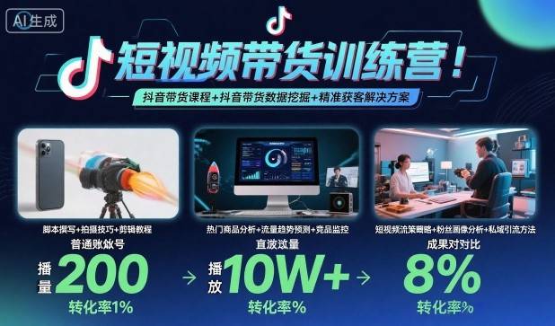 短视频带货训练营，抖音带货课程+抖音带货数据挖掘+精准获客解决方案-云推网创项目库