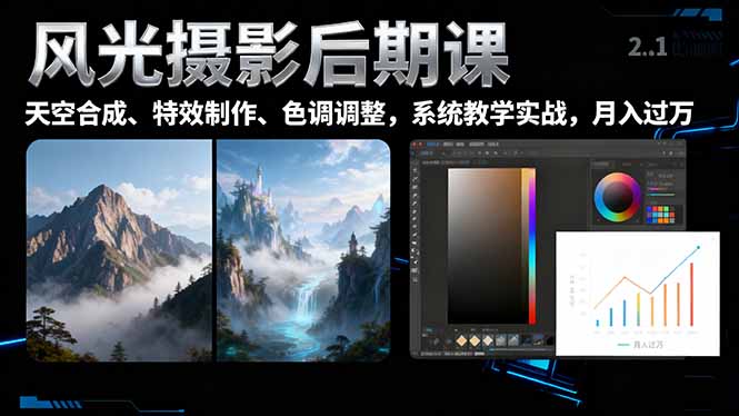 风光摄影后期课,一键换天空合成、特效制作、色调调整,月入过万-云推网创项目库