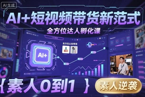 AI+短视频带货新范式全方位达人孵化课，素人也可以从0到1，全方位认知短视频带货-云推网创项目库
