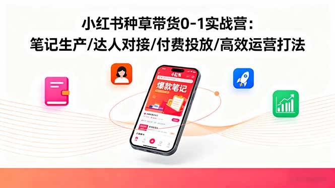 小红书种草带货0-1实战营：笔记生产/达人对接/付费投放/高效运营打法-云推网创项目库