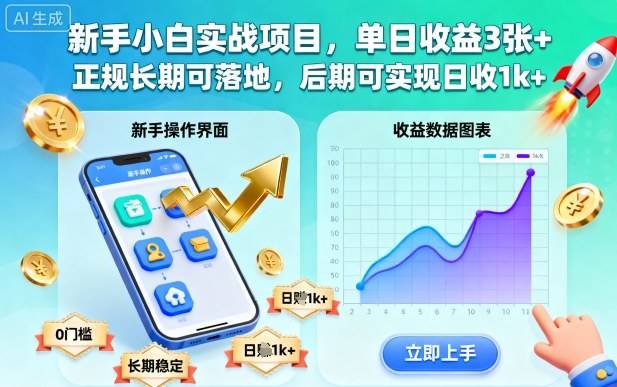 新手小白实战项目,单日收益3张+,正规长期可落地,后期可实现日收1k+【揭秘】-云推网创项目库